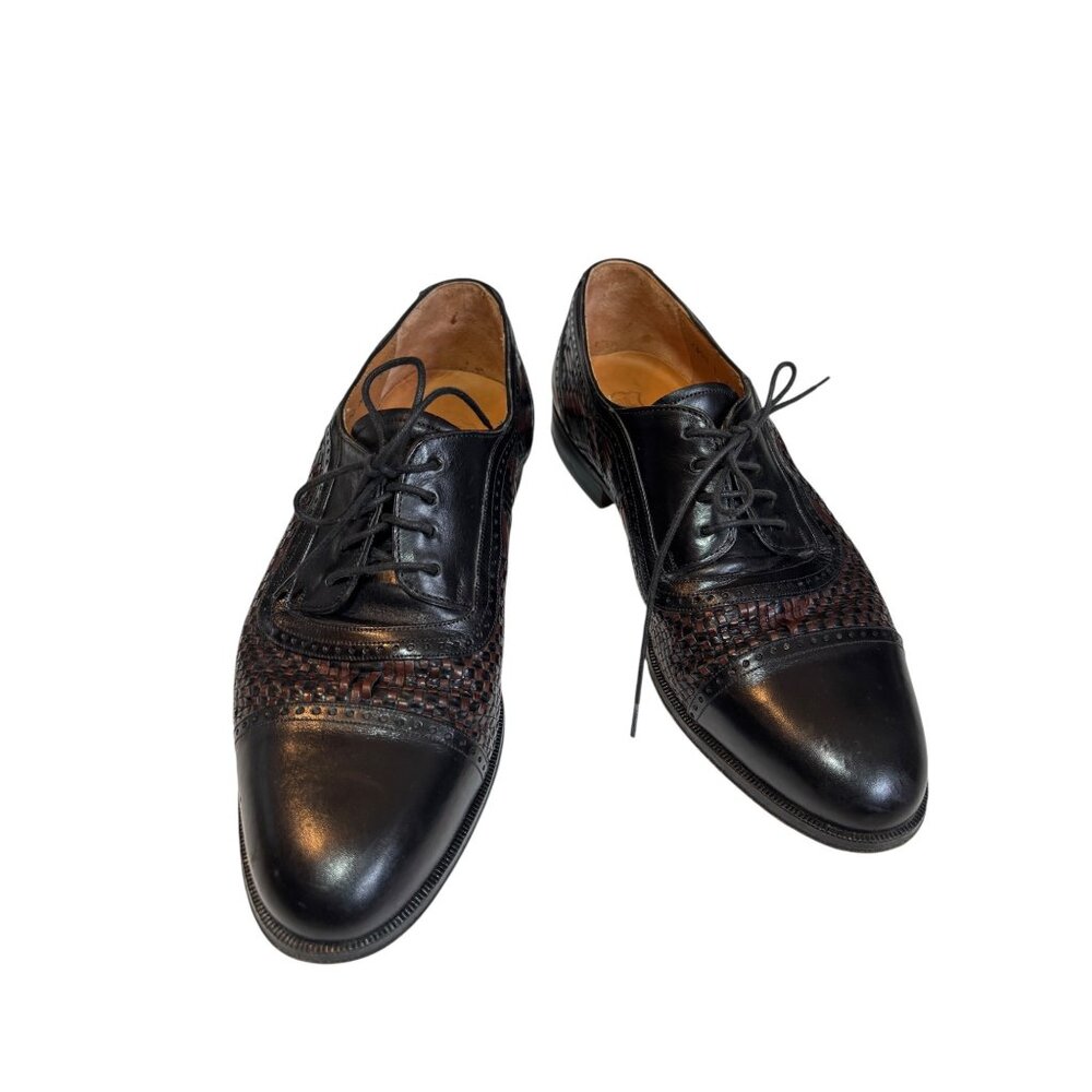 Peter Huber Italian Leather Oxford Shoes Black  Brown Woven Cap Toe Men Size 7.5 - Picture 6 of 14